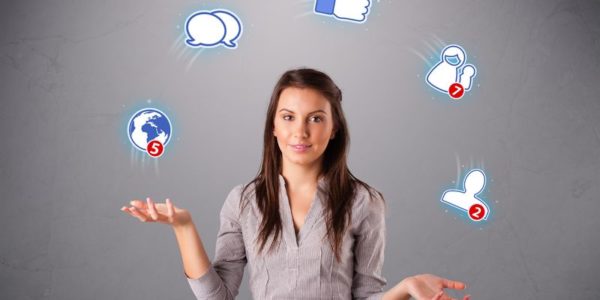 how to use social media for your business - woman juggling social media icons